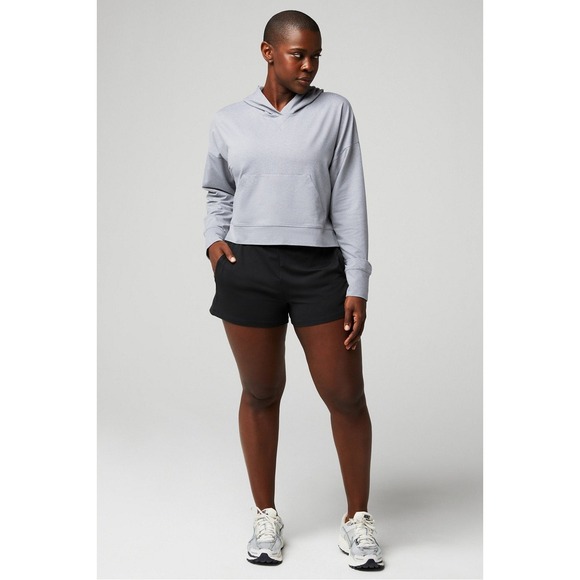 Fabletics Grey Cropped Hoodie Sweatshirt Athleisure Athletic Workout Size L - Picture 9 of 9